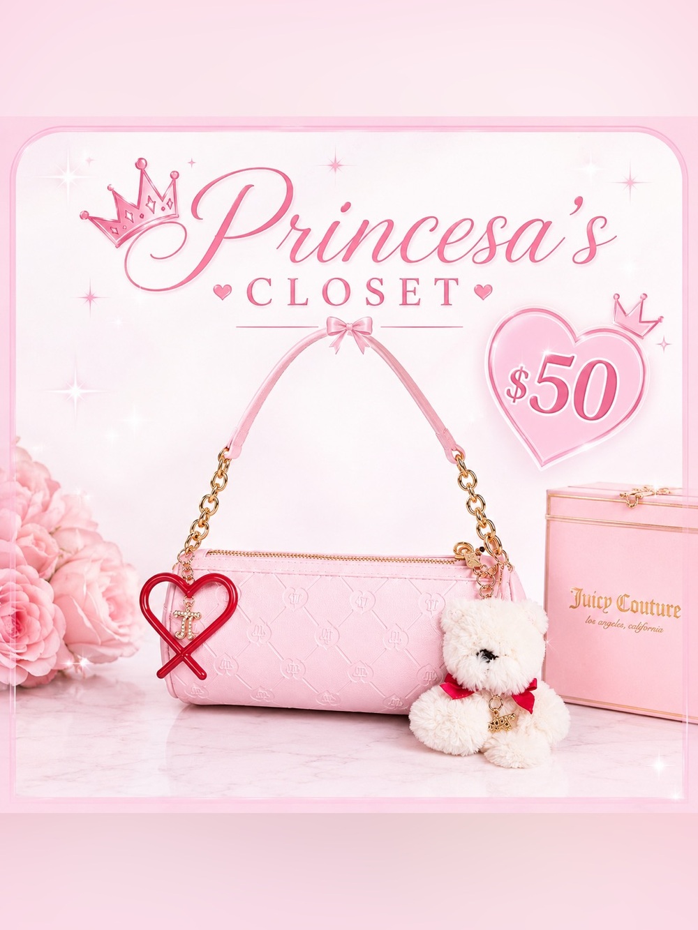 Juicy Couture Light Pink Quilted mini Scotty Shoulder Bag with Heart Charm